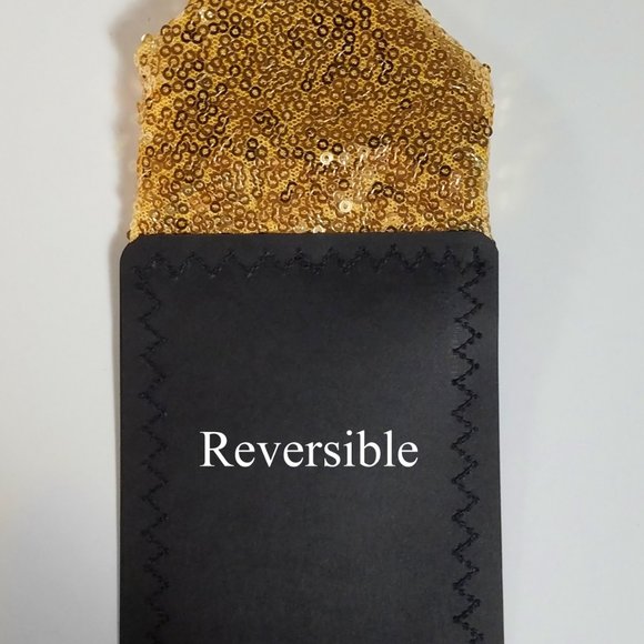 NEW - Men's Brassy Gold Sequin Pre-Folded Pocket Square Insert - Point Design - Picture 7 of 8